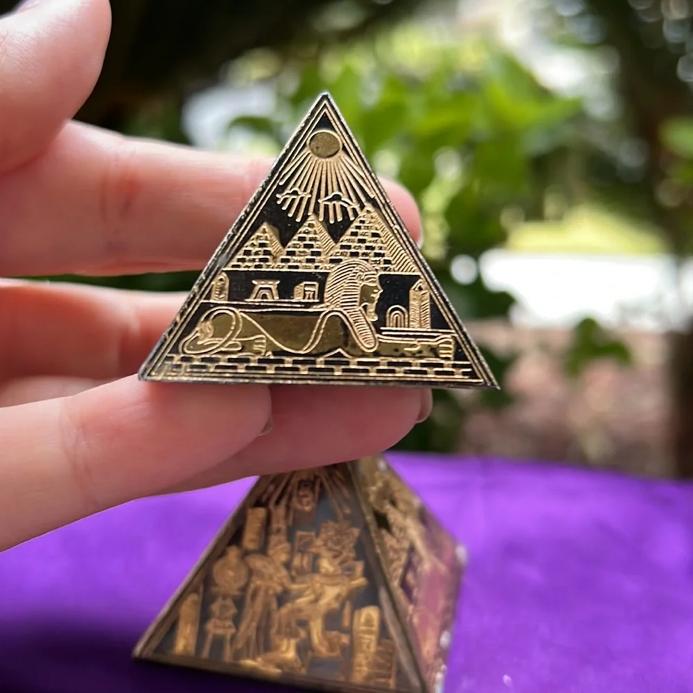 COPY - Vintage 3 Small Egyptian Etched Brass Pyramids_16